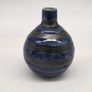 Vintage Otagiri Vase Japan Striped Blue & Black Miniature Ceramic